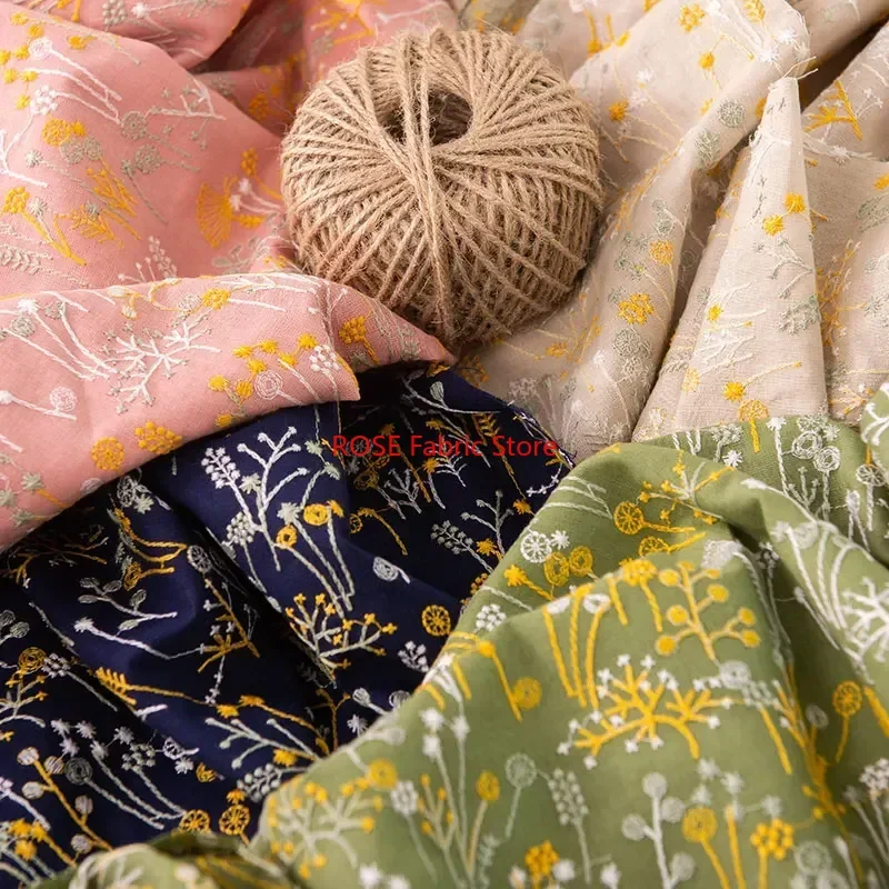 

3D Flower Embroidery Cotton And Linen Fabric For DIY Bags Clothing Fabric, Boho Dress, Bridal Dress, Curtains, 1 yard