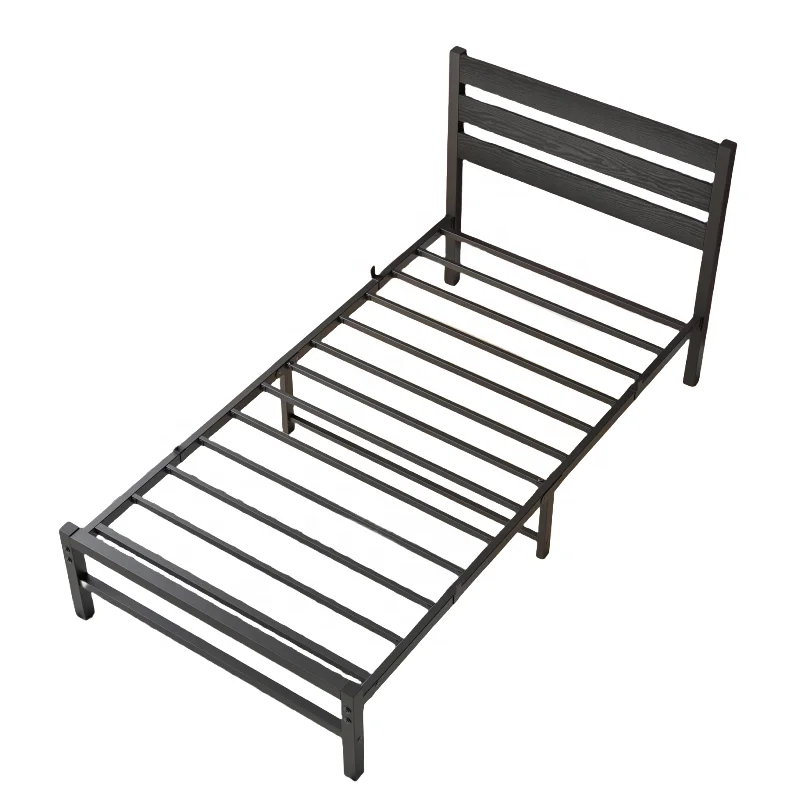 

#Twin Size Industrial Retro Metal Bed Frame with Wooden Headboard Easy to Install Made in China for Bedroom Hotel Apartment