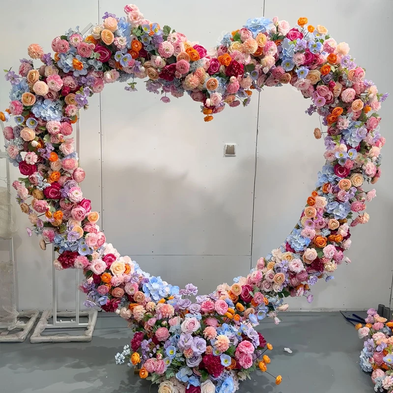 Rose Hydrangea 5D Cloth Base Floral Heart-Shaped Arch Arrangement Wedding Backdrop Frame Decor Flower Row Stage Props