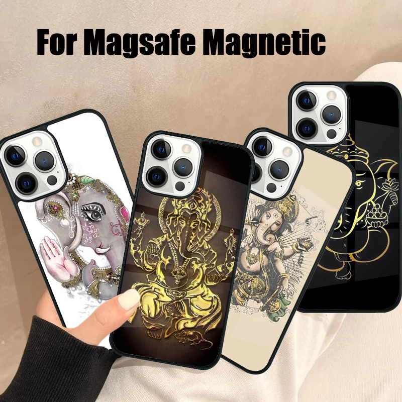 Lord Ganesha Magsafe Phone Case For iPhone 16 15 14 13 12 11 Pro Max Plus Mirror Wireless Magnetic Cover