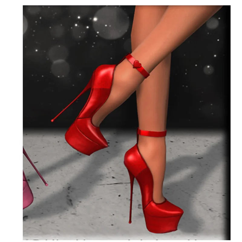 레드 버클 슬립온 플랫폼 펌프스 얇은 하이힐 포인티드 토 패션 섹시 쿨 2025 여름 큰 사이즈 여성 신발