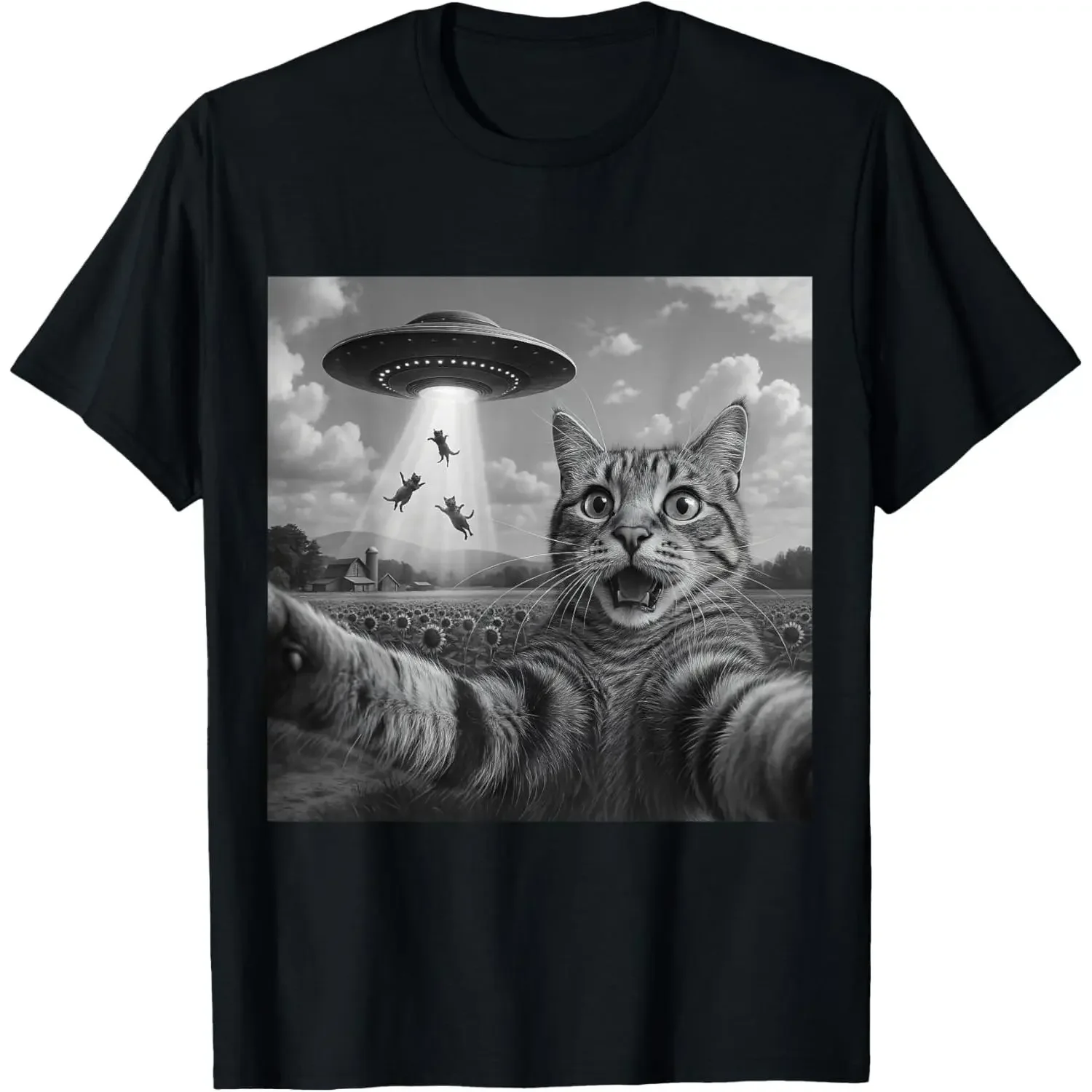 Alien Cat Selfie UFO Gifts Men  Graphic Funny Cat T-Shirt