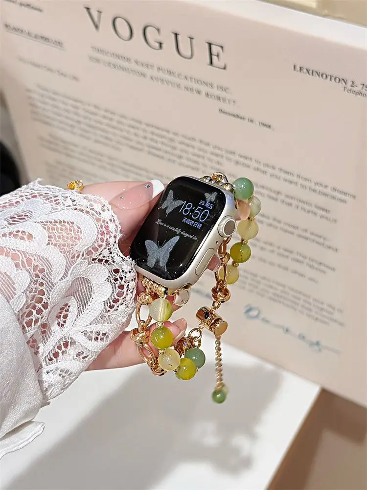حزام سوار من حجر الكريستال الملون متوافق مع حزام iWatch 38 مم 40 مم 41 مم 42 مم 44 مم 45 مم 49 مم حزام مصنوع يدويًا عصريًا