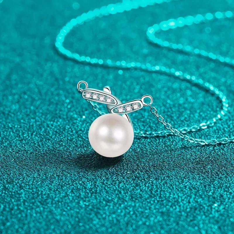 

Одиночное идеальное круглое ожерелье с мигающим пресноводным жемчугом PT950, элегантное платиновое ожерелье с подвеской из муассанитового жемчуга 10,5 точек