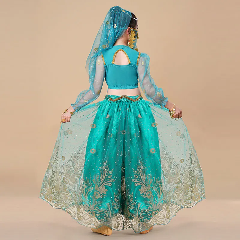 女の子サリープリンセスベリーダンス衣装セット子供インドパーティーステージパフォーマンスファンタジースーツアラビアハロウィンボリウッドダンスウェア