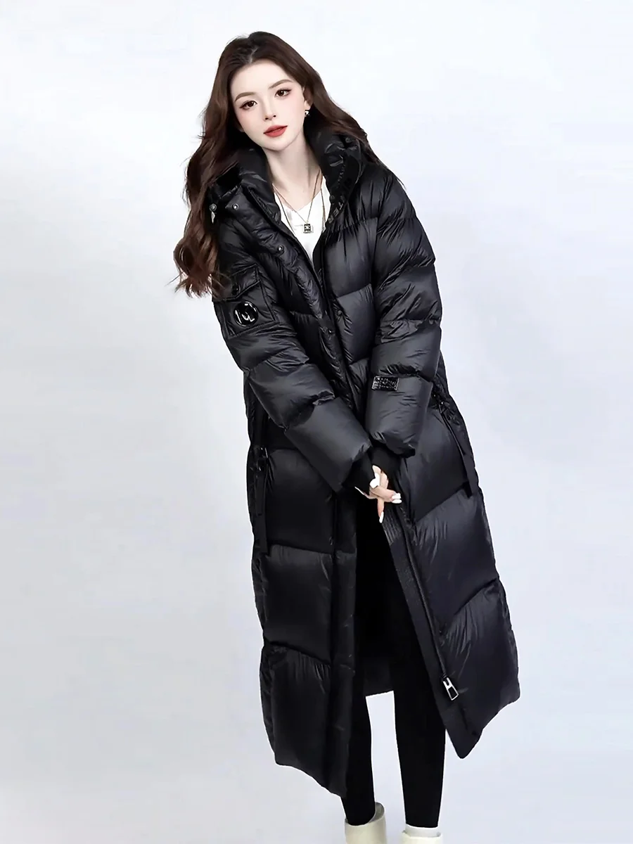 Chaqueta de Plumón Ultra Larga Blanca para Mujer, Abrigo de Invierno Ultra Resistente al Frío, con Capucha, para Viajar al Trabajo, con Gorro No Extraíble