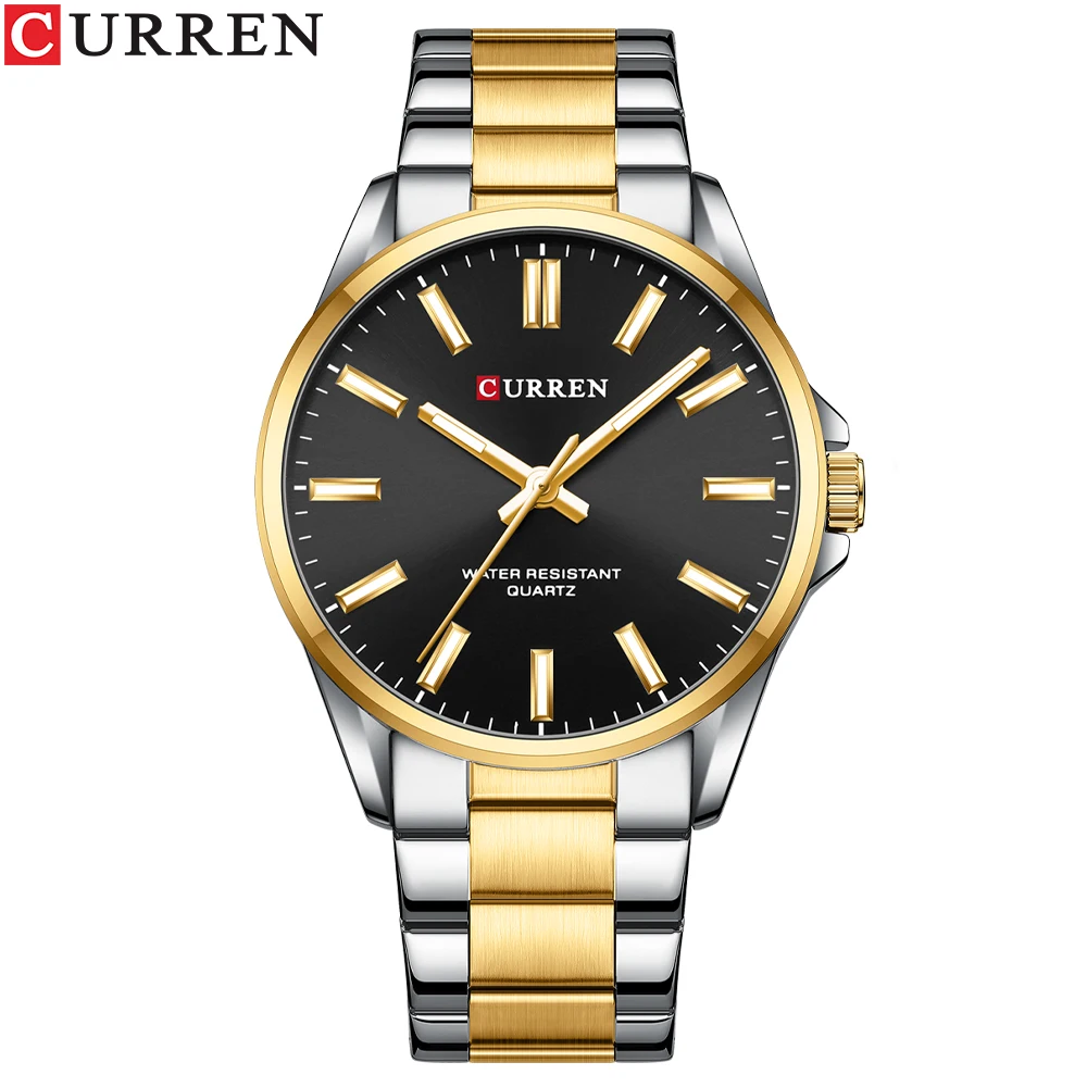 CURREN Klassische Modemarkenuhren für Herren, Business-Quarz-Armbanduhren mit leuchtenden Zeigern und Edelstahlarmband 8