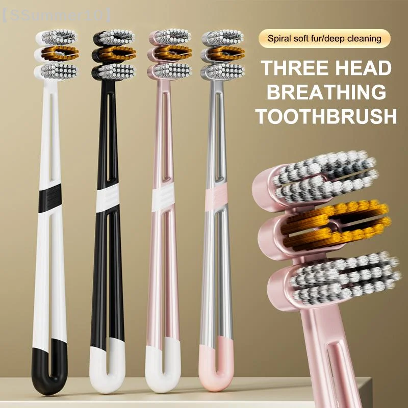 

【SSummer10】2Pcs Three Head Wide Toothbrush for Adults - Soft Hard Bristle Deep Cleaning Mouth Whitening【SS】