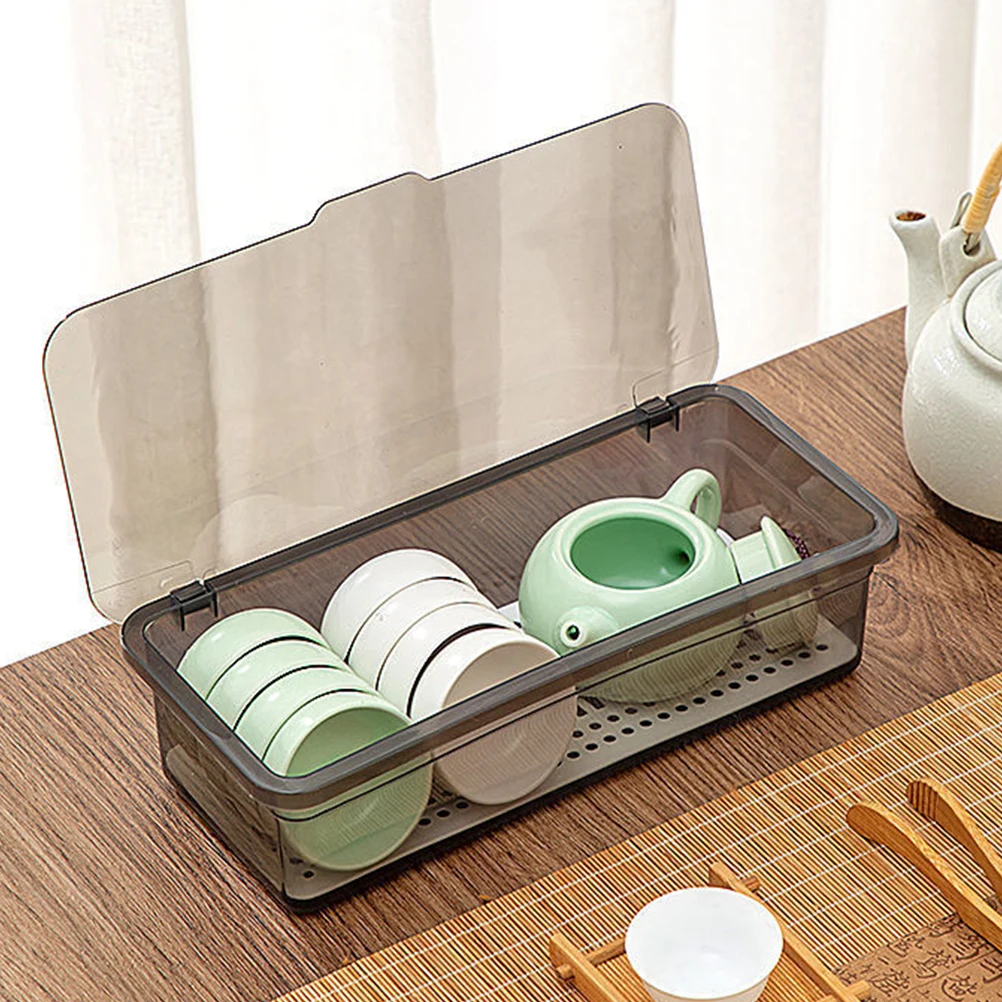 

Multifunctional Tableware Holder Drain Rack Grey Kitchen Bowls ganizer Countertop Tea Utensil Silverware Storage Box Plastic Lid