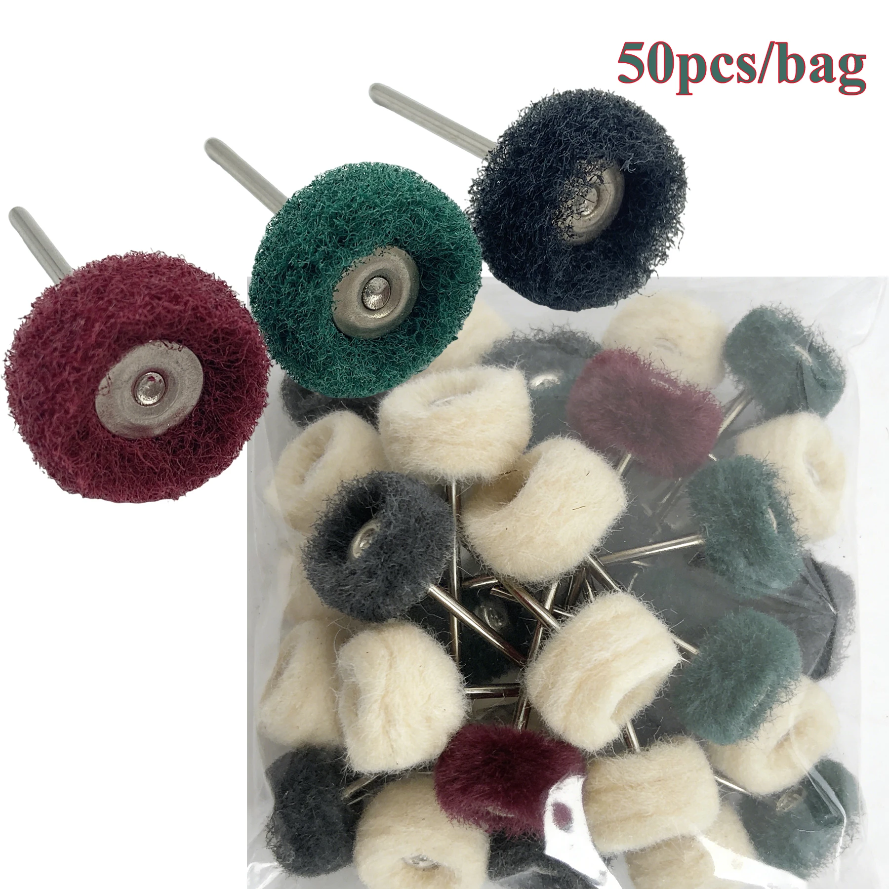 50Pcs/bag Dental Polishing Brush Wheel Wool Goat Cotton Prophy Brushes 2.35mm HP Shank Polisher Porcelain Grinding Buffing Tools