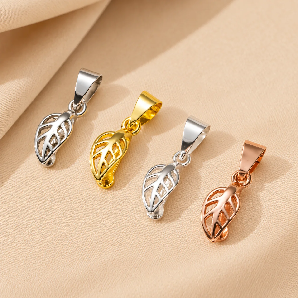 5Pcs/Lot 18K Gold Plated Brass Hollow Leaf Shape Pendant Connector Bails Clasps DIY Jewelry Necklace Earrings Making Accessories