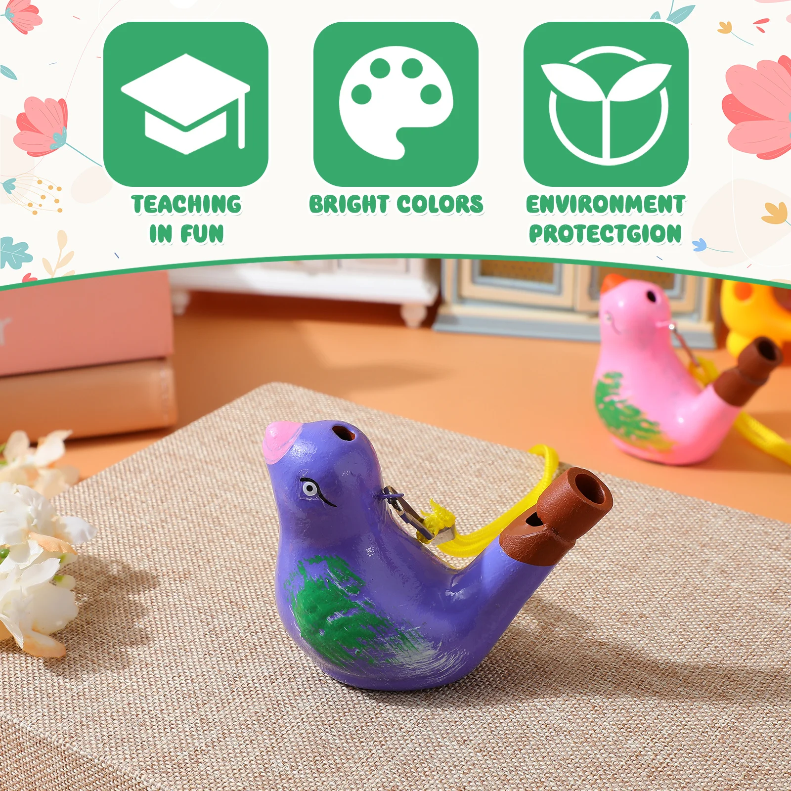 6 stuks keramische cartoon vogel waterfluitjes educatieve muzikale fluitjes met draagkoord voor kinderen buitenshuis vogelfluit