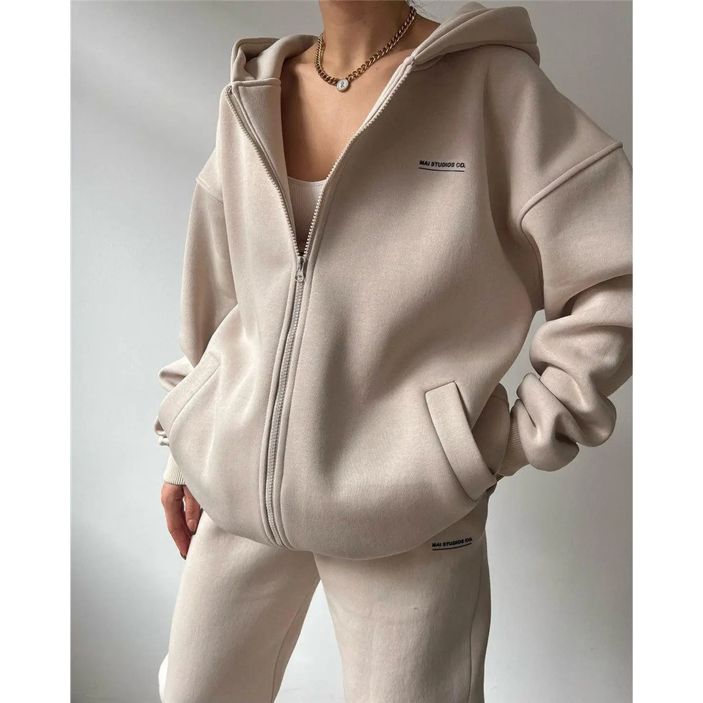 

Velvet Leisure Sports Two Piece Set Autumn Winter plus Size Women's Long Sve Zipper Hooded Pants And Jaet Outfit