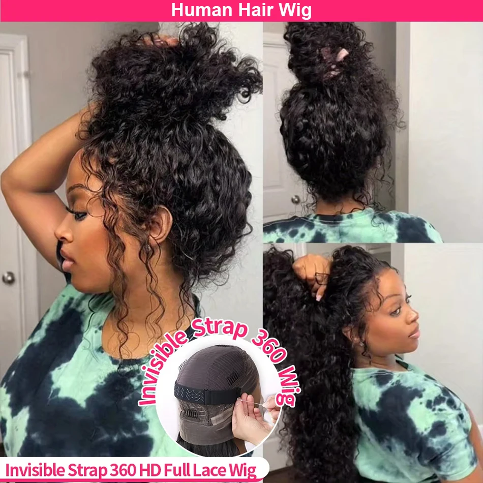 

360 Full Lace Wig Invisible Drawstring Deep Wave Lace Frontal Wig Brazilian Pre Plucked Curly 13x4 Lace Front Human Hair Wigs