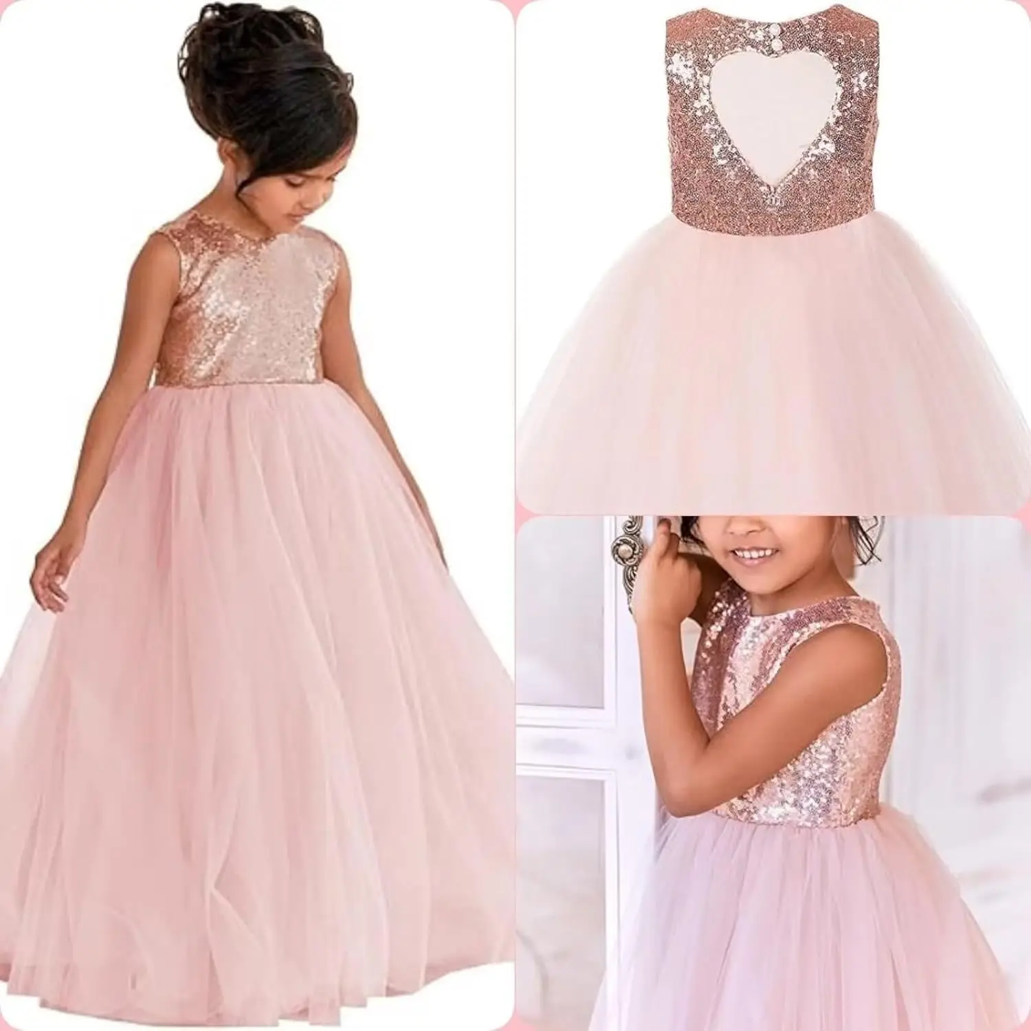 Vestidos de princesa para niña, vestidos de boda de tul con lentejuelas, vestido de primera comunión con cuello redondo, vestido de desfile para niña, vestido de baile Formal