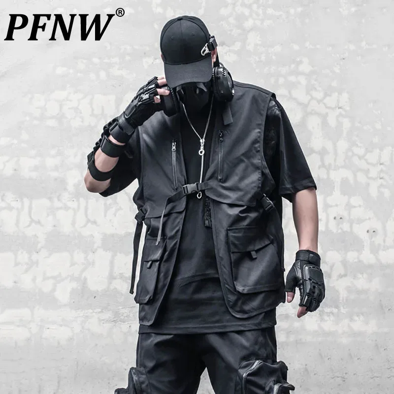 

PFNW Multi-pocket Cargo Vest Men Dark Style Sleeveless Functional Tank Tops Niche Design Male Clothing 2024 Summer 12C343