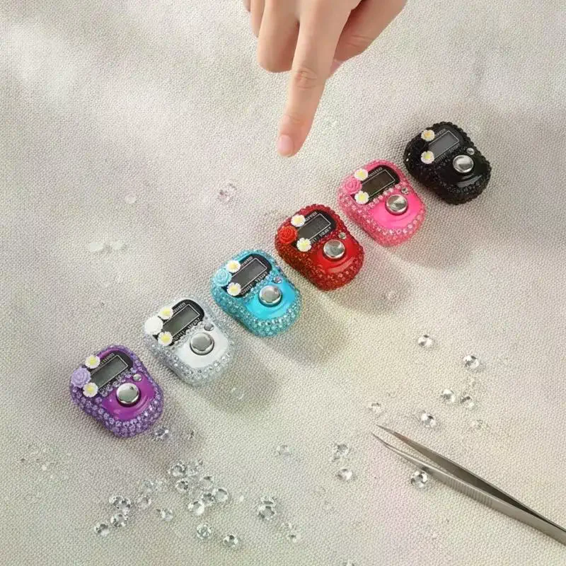 Mini Digital Finger Tally LCD Counter Reset With Flowers For Prayer Knitting Sport Counting