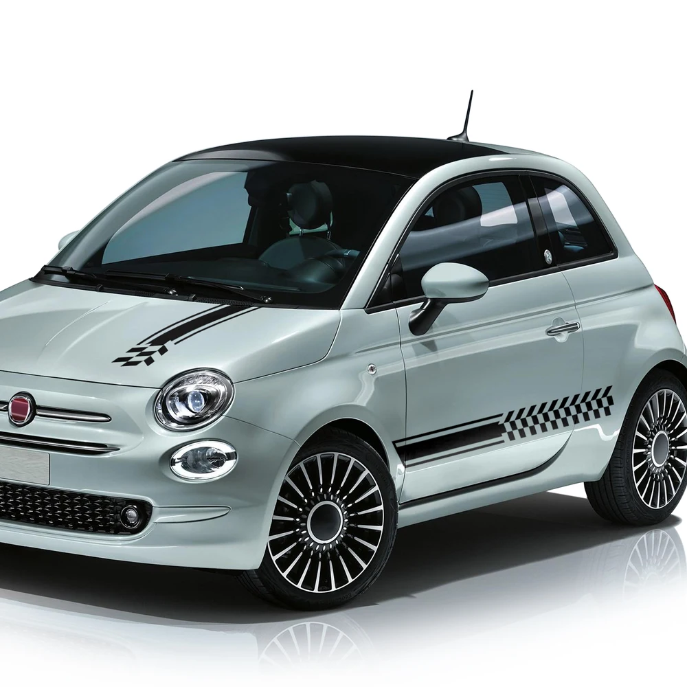 3pcs Car Bonnet Racing Stripes Checkered Kit Compatible with Fiat 500 Abarth Hood Stripes Side Decals