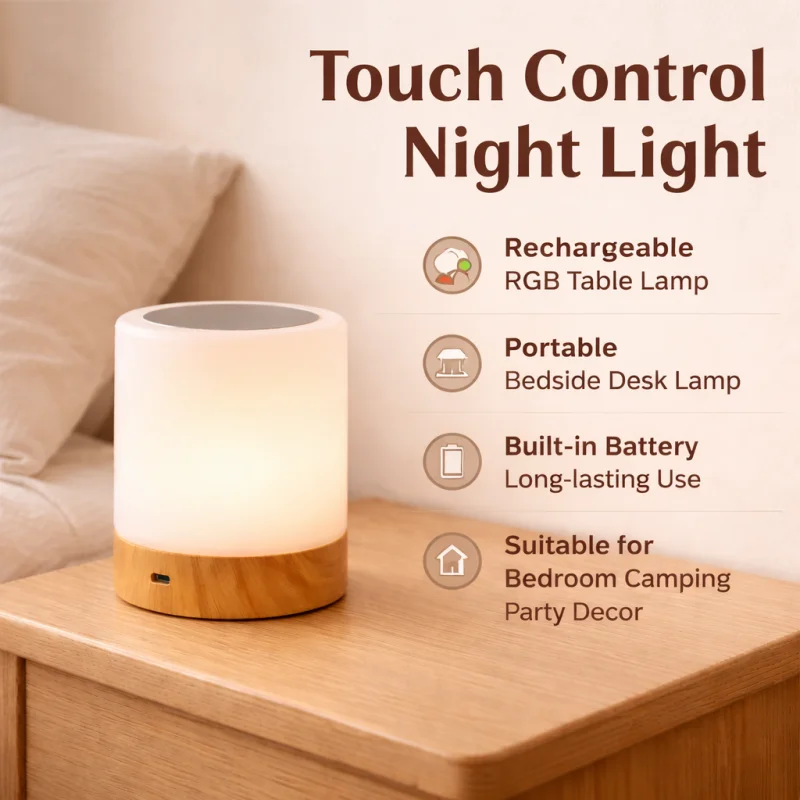 RGB Touch Bedside Mini Lamp Rechargeable 16 Colors Dimmable LED Night Light for Bedroom Stuff Portable Desk Table Camping  Lamp