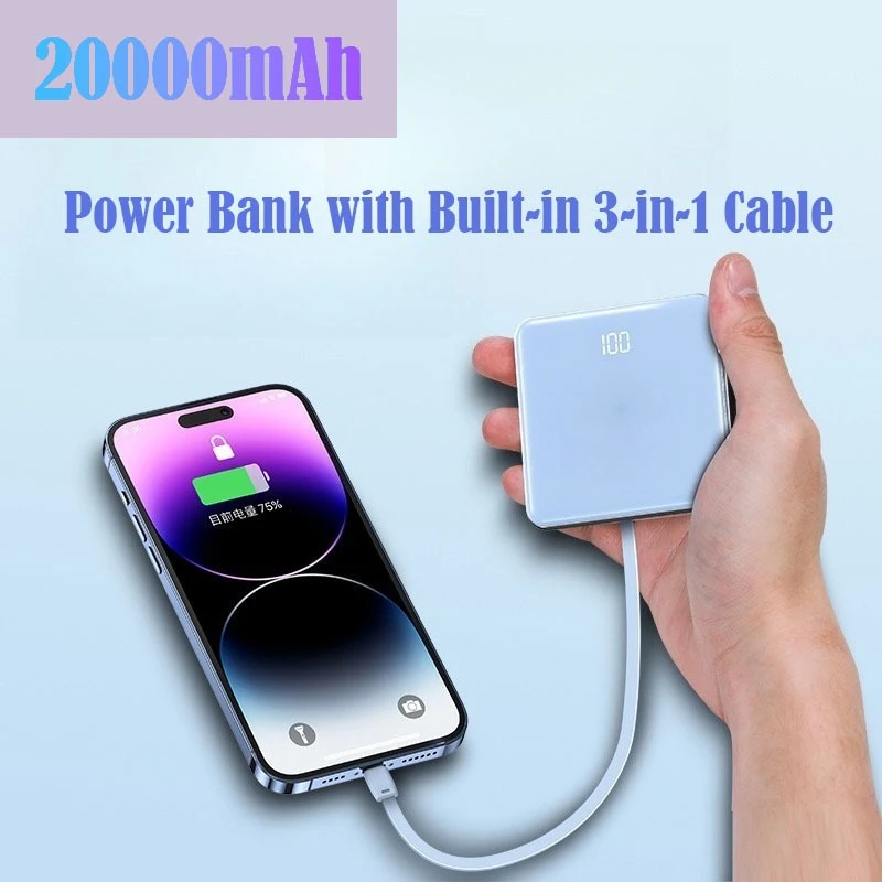 

20000mAh Power Bank with Built-in 3-in-1 Cable, Supports Super Fast Charging