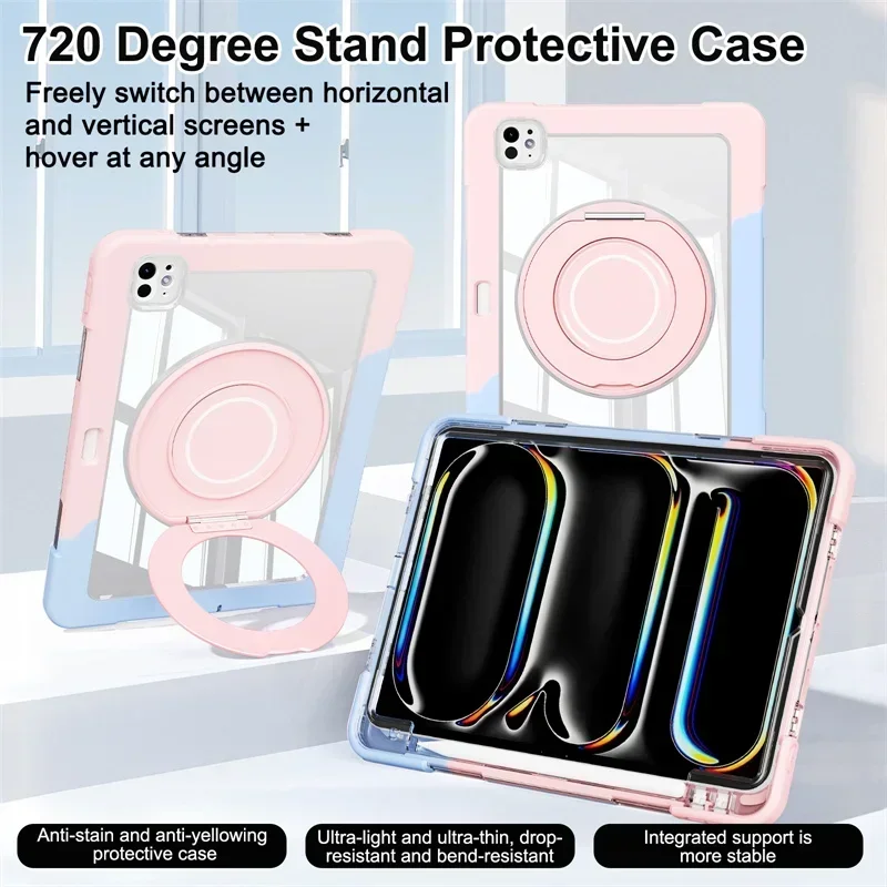 2025 New Tablet Case for IPad 11th Gen A16 Tablet Case for IPad Air 7 11 13 Inch 2025 M3 720°Rotating Funda Shockproof Cover