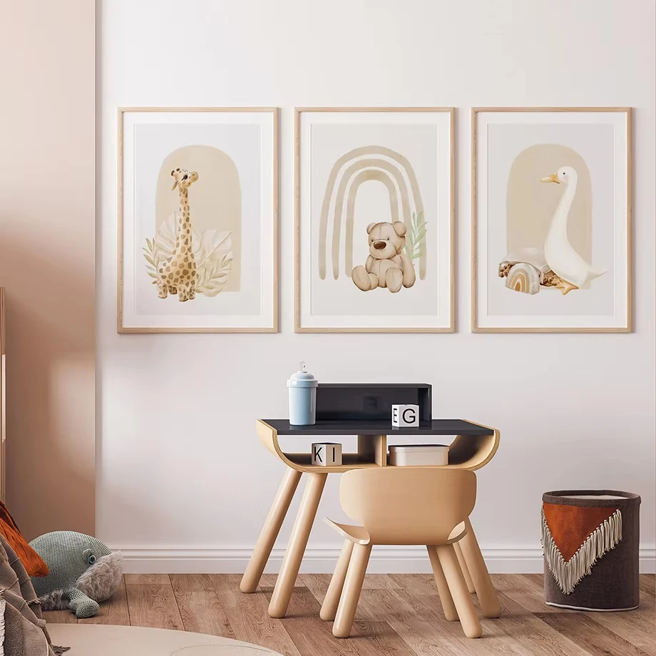 Bohemian Cartoon Giraffe Bear Zebra Monkey Leopard Poster Wall Art Print Oil Painting Nordic Baby and Children's Room Decoration