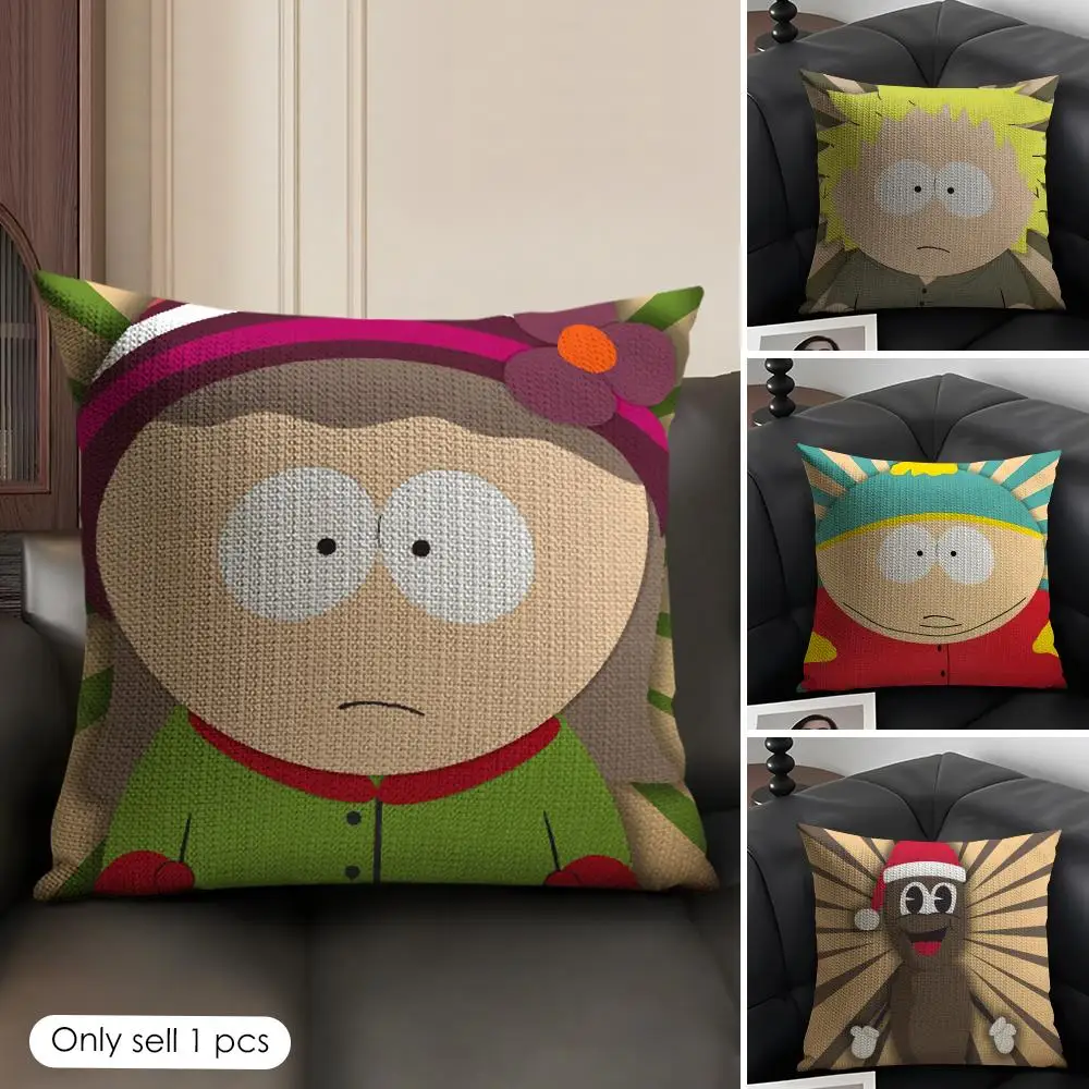 Cartoon Classic S-South P-Park Cushion Cover Natural Linen Organic Fabric Double-Sided Printing Sofa Home Decor Gift Pillow Case