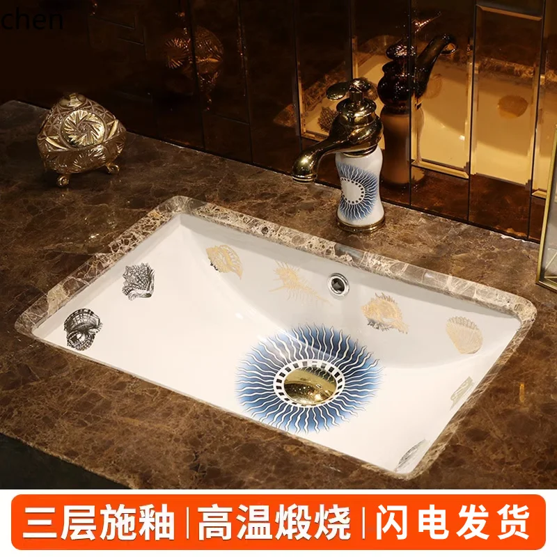 PYH Retro Simple Luxury Premium Ceramic Undermount Basin Washing Basin Household Basin Sink Bathroom Embedded