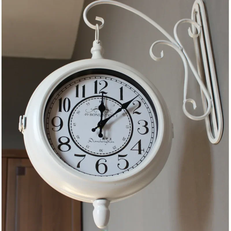 Retro Iron Double Sided Wall Clock, European Hanging Clock, Living Room Decoration, Clock Mechanism, Silent Movement, Wall Watch