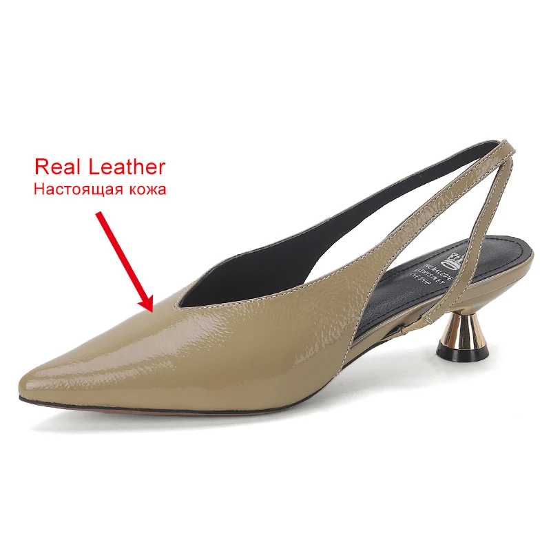 JOZHAMTA Size 34-43 Women Vintage Slingback Pumps Genuine Leather Kitten Heels Summer Shoes Sexy Pointy Office Lady Daily Dress