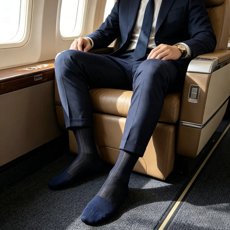 Mens TNT Mid Calf Socks Men Solid Colors Business Socks Man Breathable Wide Stripe Sheer Nylon Large Size Gentlemen Dress Socks view 3