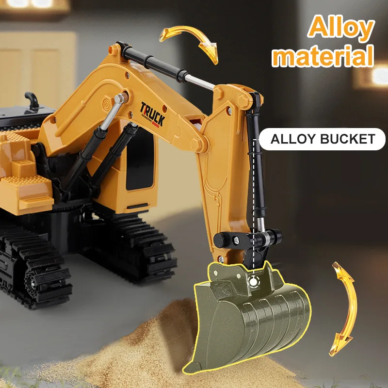 2.4G Remote Control Alloy Children's Excavator Toy with Handle Six-Channel Track Four-Wheel Drive Engineering Electric Digger