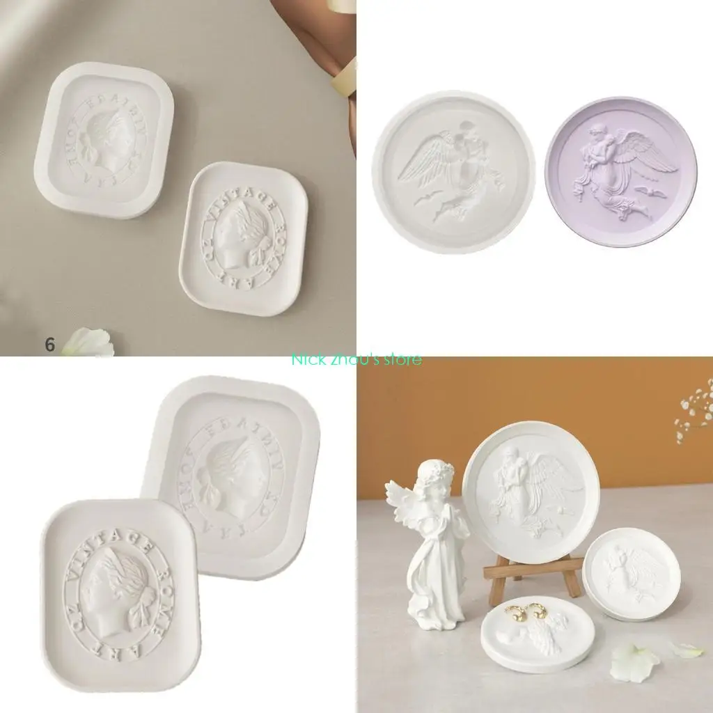

E15E Creative Resin Concrete Craft Tray Mold Soft Silicone Angel Tray Mold For Jewelry And Home Ornament Crafts