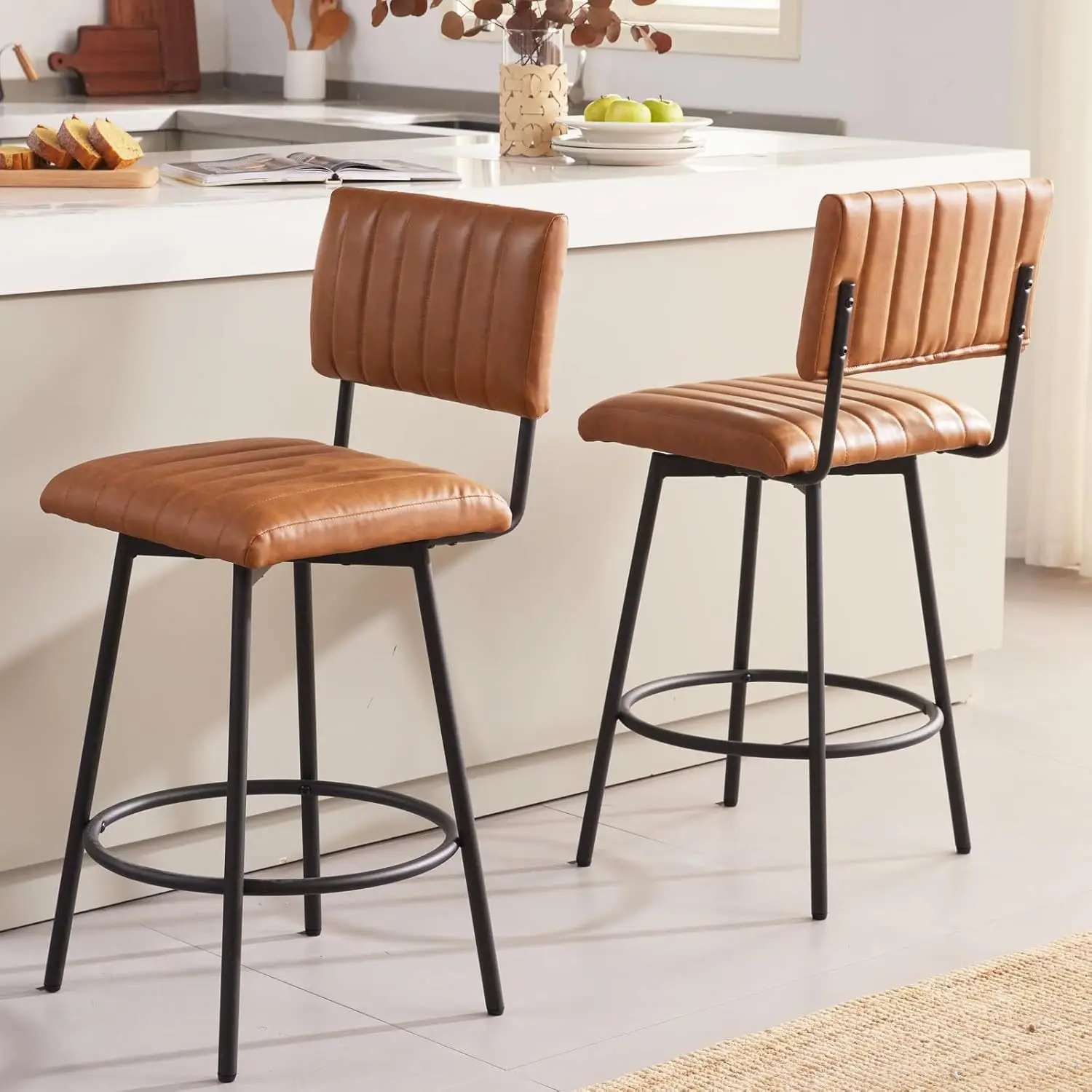 Rotating Counter Height Bar Faux Leather Soft Cushions and Backrests Bar Dining Chairs