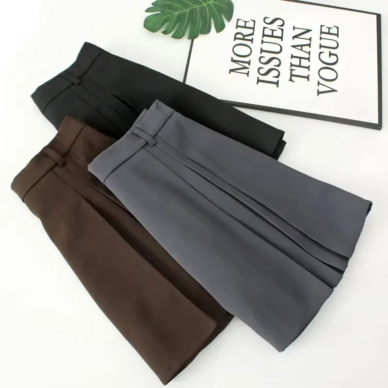 2023 Autumn Clothes Women Pleated Skirt Plus Size Elastic Waist Casual Solid Color Mini Bottoms Curve F11 7402