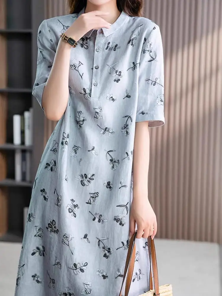 

Faionable Comfortable Straight Tube Dr ort Sve Print Casual Elegance Summer Sle Korean Version Mid-Length Dr
