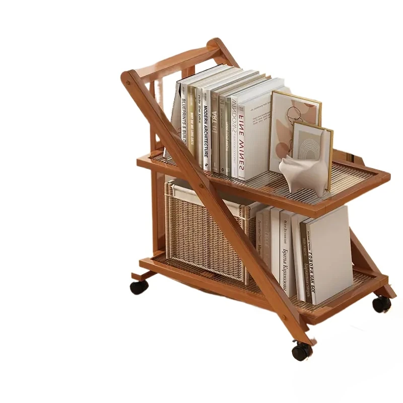 

*Solid wood move edge table Multi functional trolley Foldable storage rack Modern minimalist bookshelf Household snack organizer