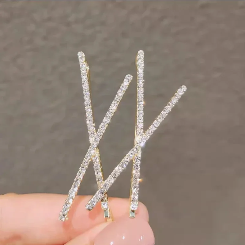 1 Pair X-shaped Hairpins for Woman Shiny Rhinestone Fringe Decorative Hair Clips Woman Hair Accessories