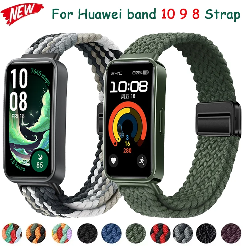 Geflochtenes Nylon-Schlaufenarmband für Huawei Band 10 9 8, bequemes, atmungsaktives Armband mit magnetischer Schnalle, Armband für Huawei Band 10/9/8