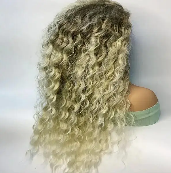 Popular long curly silver mixed color hair set without bangs wave wig