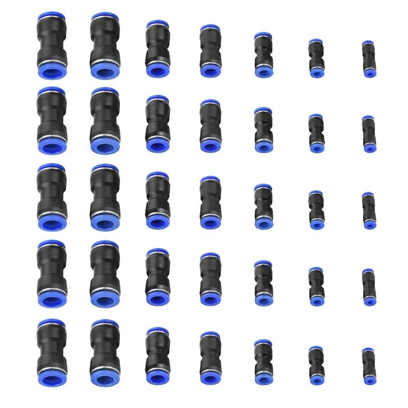 35Pcs Quick Coupling Pneumatic Push-In Pipe Coupling Pu4-16Mm Parts 5/32, 1/4, 5/16, 3/8, 12/25, 1/2, 16/25 Inch Tube