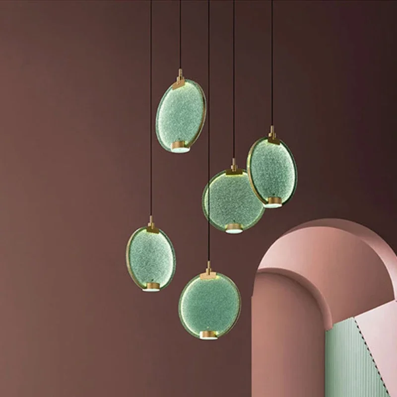 Brass Pendant Light LED Masiero Horo  Lamp Fashion Green Pink Clear Round Simple Lights For Loft Bar Stair Art Deco Glass