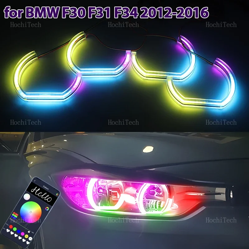 For BMW 3 Series F30 F31 F34 2012-2016 RGB Colorful DTM style App control with turn signal Dynamic LED Angel Eyes Ring Lamp DRL