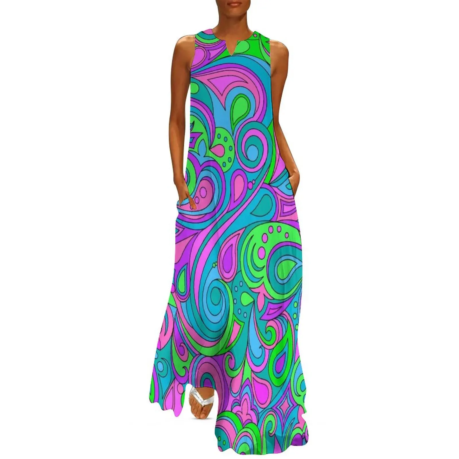 

Happy Hippie Purple Paisley Pattern Long Dress Casual dresses summer dress dress summer dresses