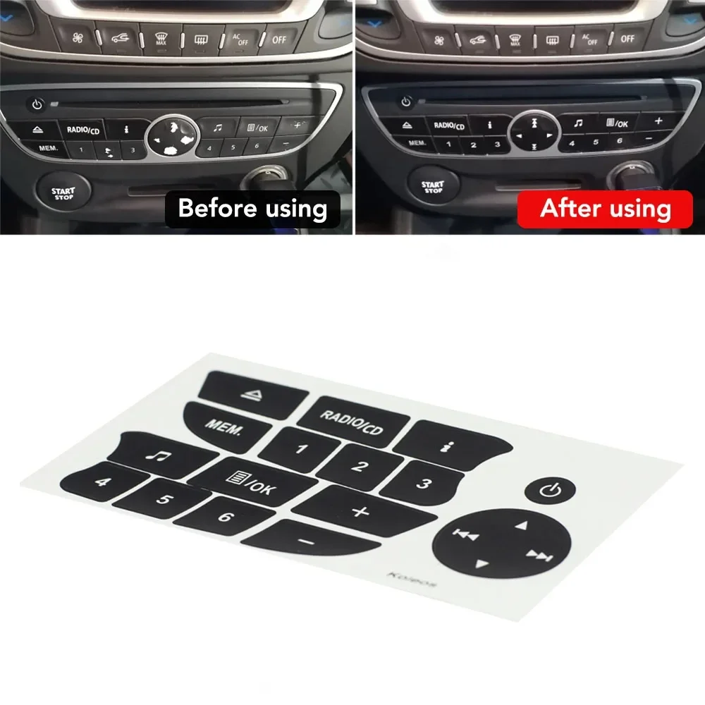 Car Button Repair Stickers CD Radio Audio Button Repair Decals Stickers for Twingo for Renault Clio and Megane Car Accessories