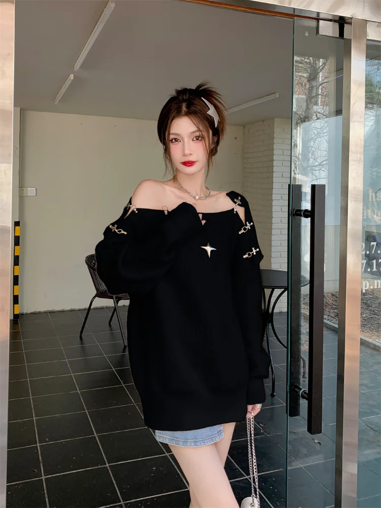 2022 Winter Elegant Knitted Sweater Women Designer Casual Sexy Pullover Y2k Clothing Korean Fashion Office Lady Blouse and Tops