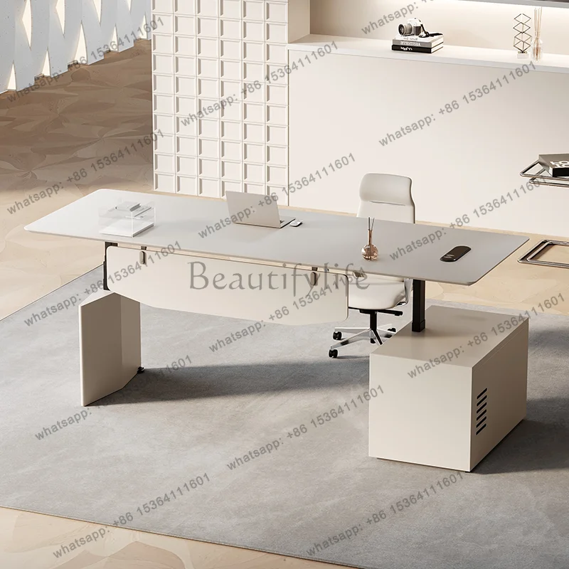 Intelligent Lifting Executive Table Set Multi-Size Plain Matte Office Desk with Matching Chair for Luxury Leadership Room Decor