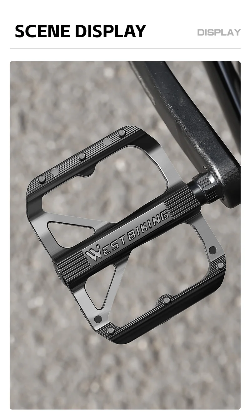 WEST BIKING Leichte 3-Lager Fahrradpedale Cr-Mo Stahlwelle Aluminiumlegierung Rutschfeste Fahrradpedale Breite Fahrrad-Flachpedale – Detail 10