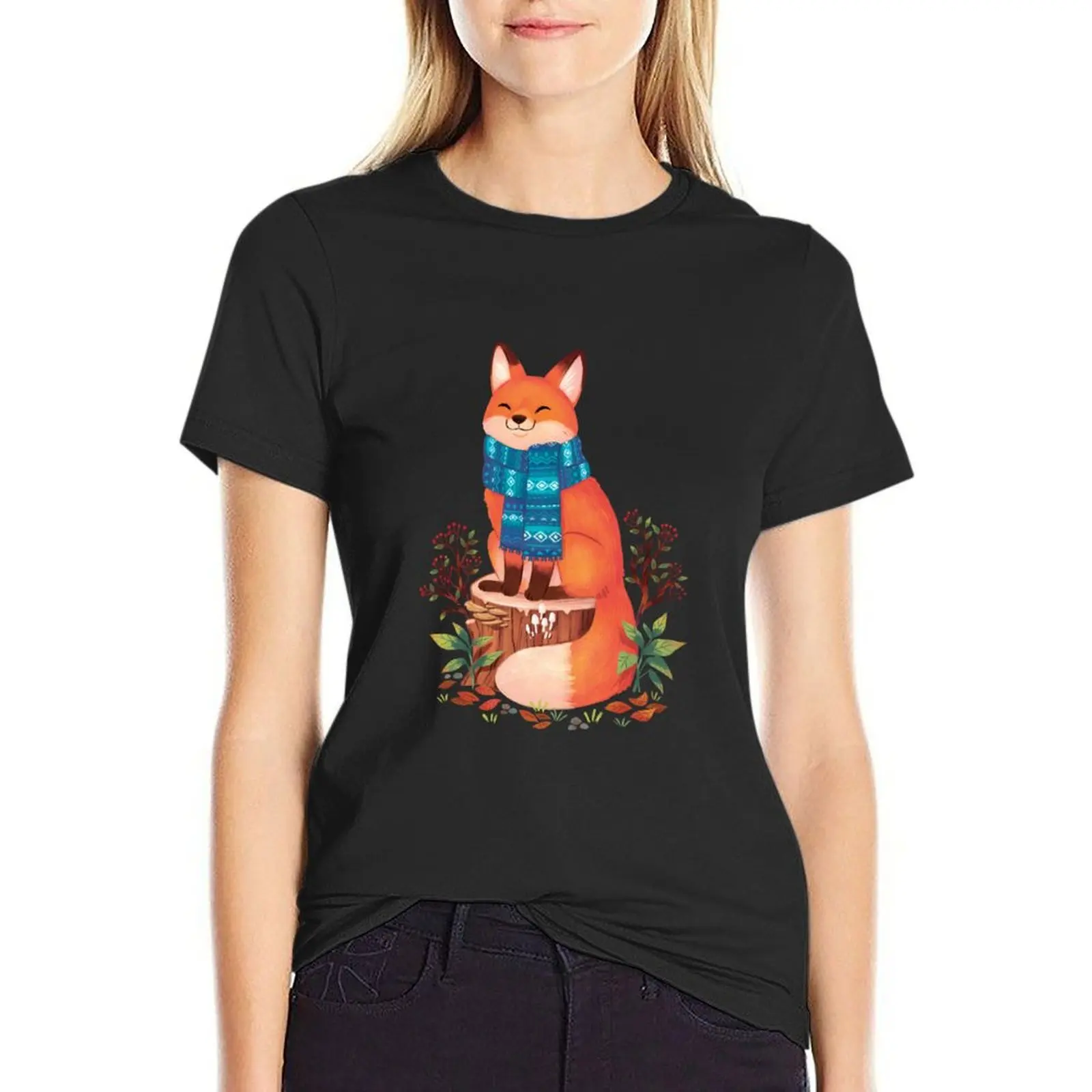 Cozy Scarf Fox: Fall in the Woodlands T-Shirt tops summer top tees Woman clothes