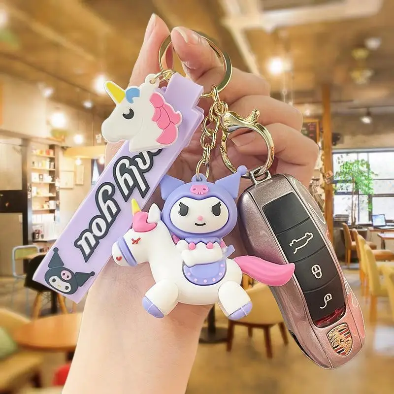 New MINISO Cartoon Unicorn Sanrio Keychain Cute Melody Women's Bag Pendant Car Keychain Pendant Small Gift Children's Gift